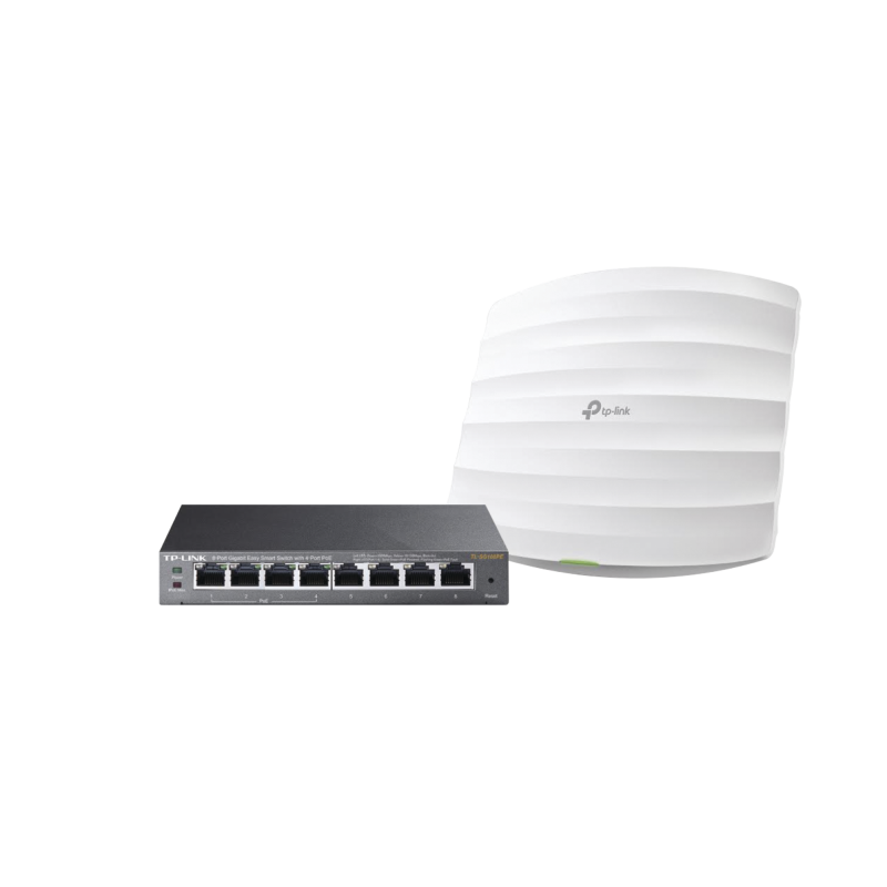 Kit de access point EAP245 y switch PoE TL-SG108PE doble ban