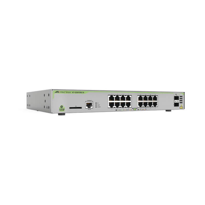 Switch PoE+ Administrable CentreCOM GS970M, Capa 3 de 16 Pue