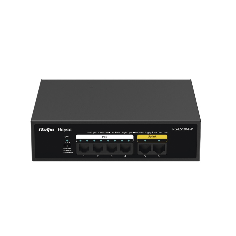 Switch de 6 Puertos 10-100 Mbps PoE+ hasta 54 Watts No Admin