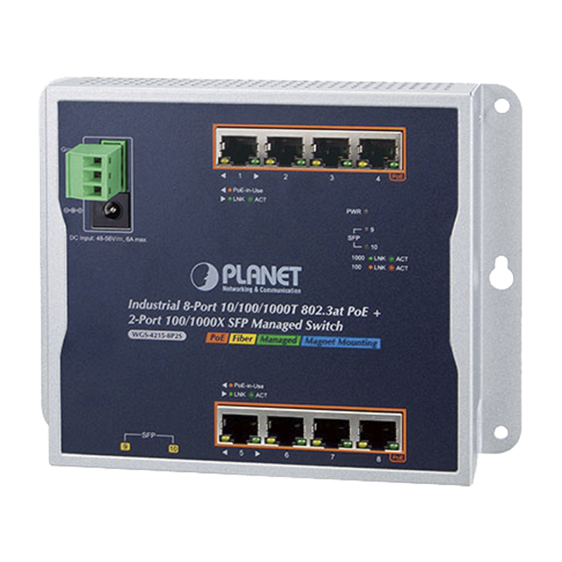 Switch Industrial PoE Administrable de Pared Capa 2 8 Puert