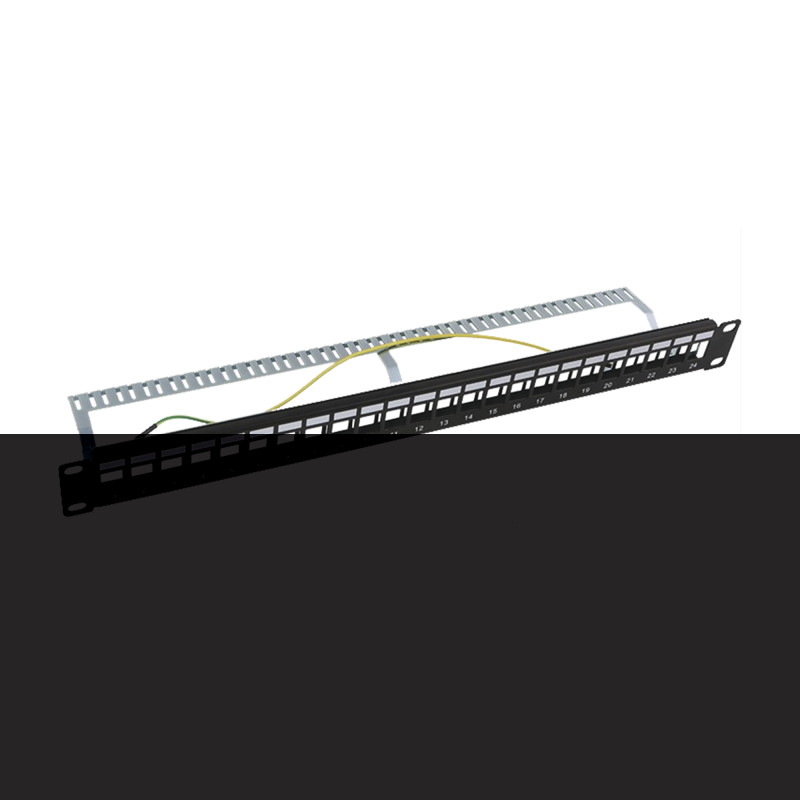 Patch panel modular Blindado STP de 24 puertos, con barra pa