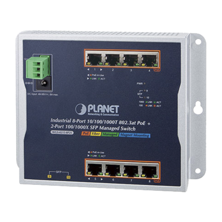 Switch Industrial PoE Administrable de Pared Capa 2, 8 Puert