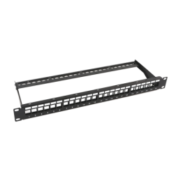 Patch panel modular sin blindaje de 24 puertos, 1U, con barr